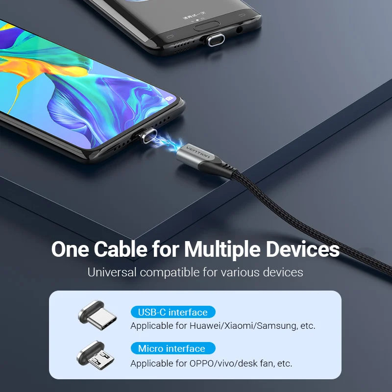 Vention Magnetic Charge Cable 3A Fast Charging Micro USB Cable Magnet USB Type C Charging Data Wire for Mobile Phone USB Cord