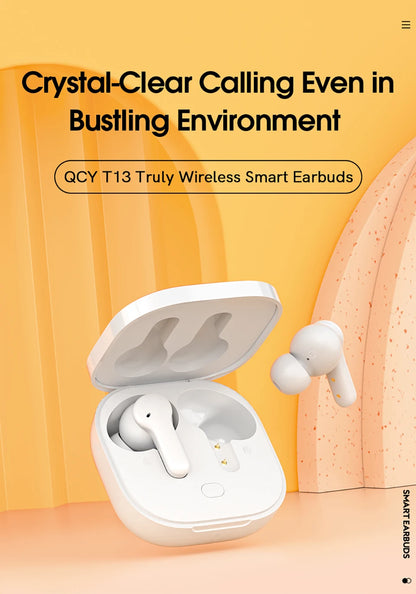 QCY T13 Wireless Bluetooth Earphone with 4 Mics ENC HD Call Headset V5.1 TWS Earphone Touch Control Earbuds Long Standby 40H