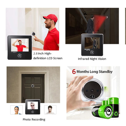 KAK 2.8" LCD Screen Electronic Door Viewer Bell IR Night Door Camera Photo Recording Digital Door Viewer Smart Peephole Doorbell