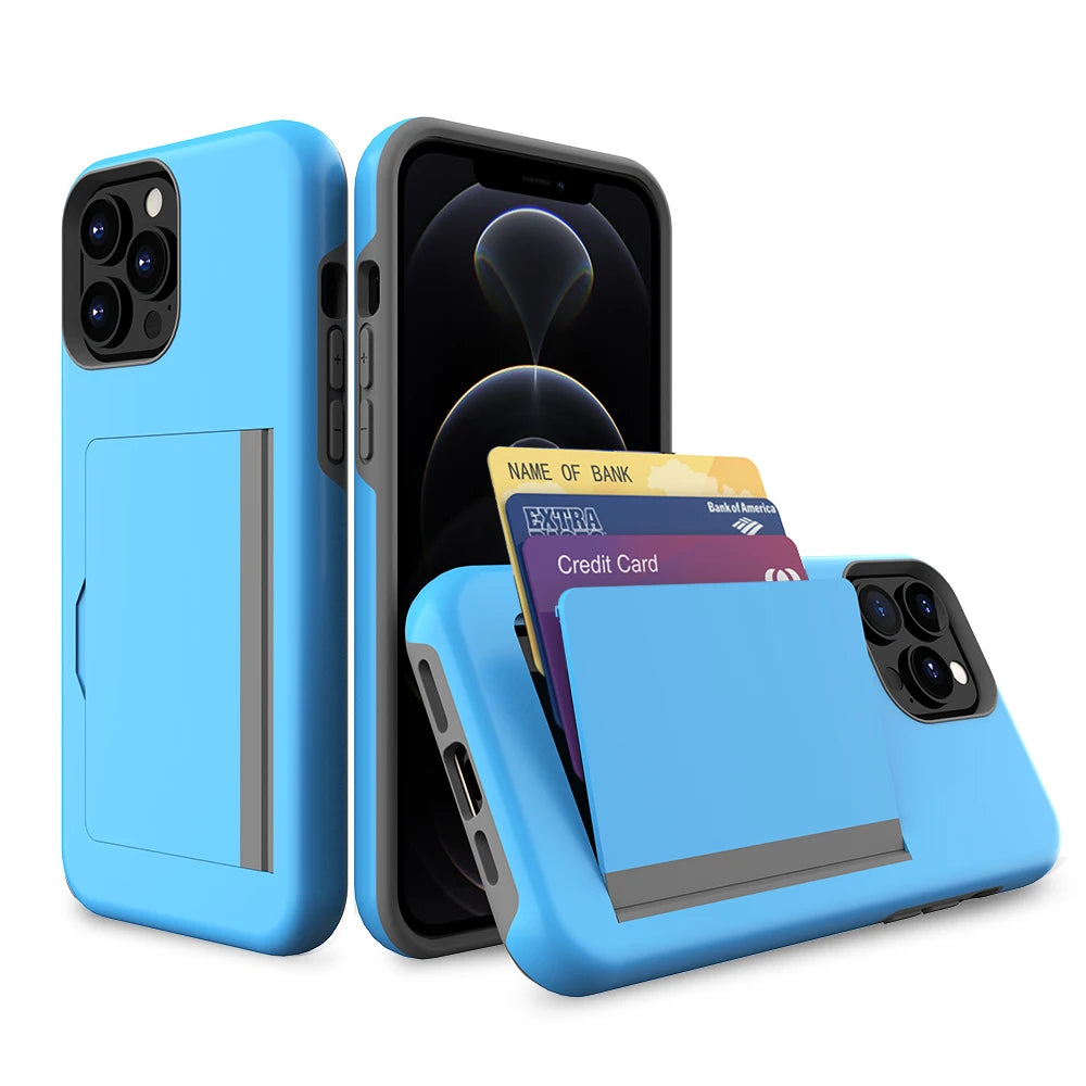 Case For iPhone 16 Pro Max 16Plus 16Pro 15 14 13 Wallet 3-Card Slot Credit Card Holder Case For iPhone 16 Pro Max Cover Coque