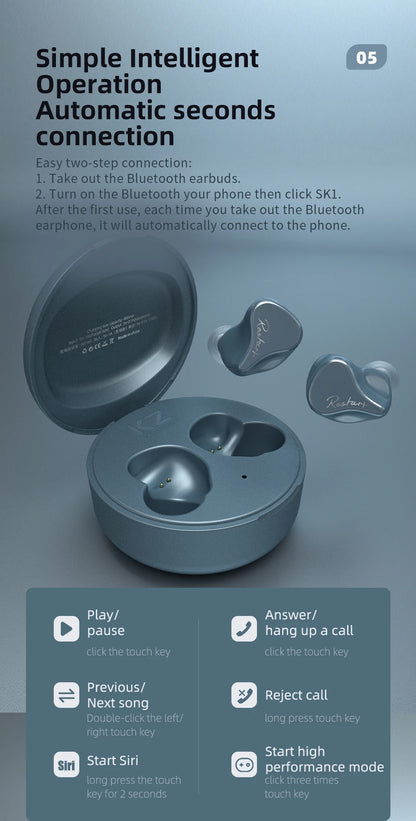 KZ SKS 1BA+1DD TWS Earphones Bluetooth 5.2 Hybrid Game Earbuds True Wireless Touch Control Noise Cancelling Sport Headset S2 S1