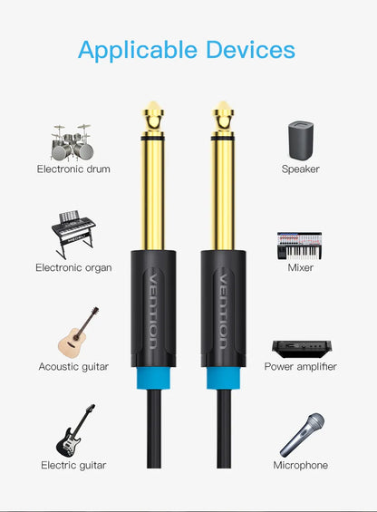 Vention Aux Guitar Cable 6.5 Jack 6.5mm to 6.5mm Audio Cable 6.35mm Aux Cable for Stereo Guitar Mixer Amplifier Speaker cablenew