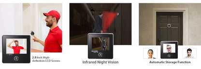 KAK 2.8" LCD Screen Electronic Door Viewer Bell IR Night Door Camera Photo Recording Digital Door Viewer Smart Peephole Doorbell
