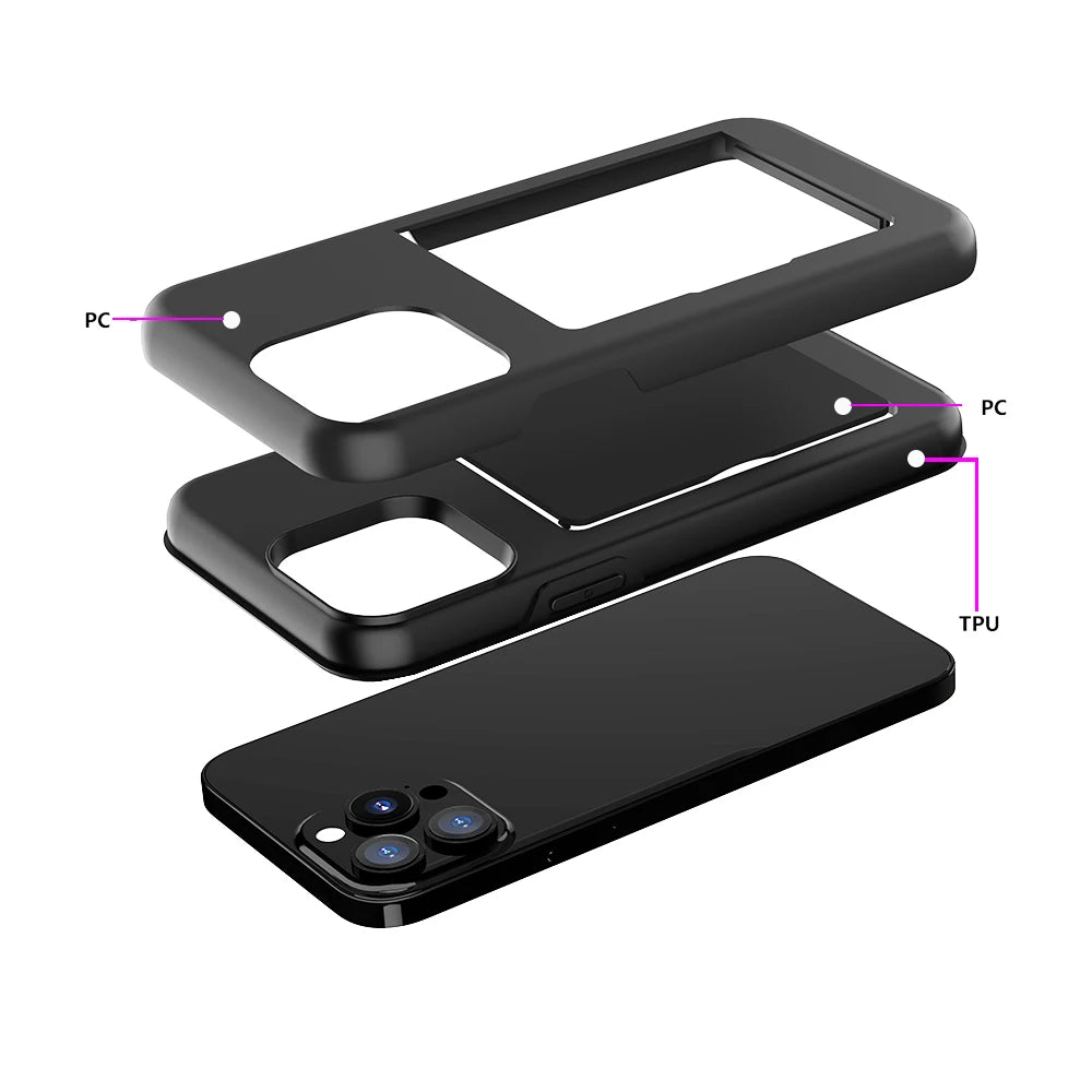 Case For iPhone 16 Pro Max 16Plus 16Pro 15 14 13 Wallet 3-Card Slot Credit Card Holder Case For iPhone 16 Pro Max Cover Coque