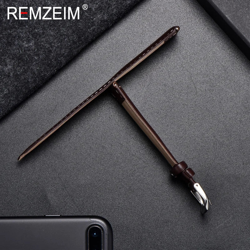 REMZEIM Watch Band Genuine Leather straps Watchbands 18mm 20mm 22mm 24mm Watch Accessories Women Men Brown Black Belt Band