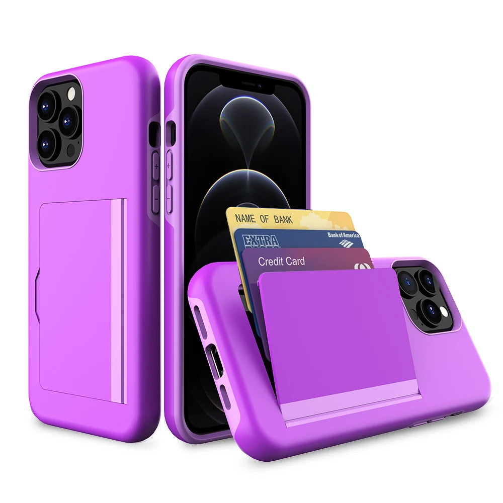 Case For iPhone 16 Pro Max 16Plus 16Pro 15 14 13 Wallet 3-Card Slot Credit Card Holder Case For iPhone 16 Pro Max Cover Coque