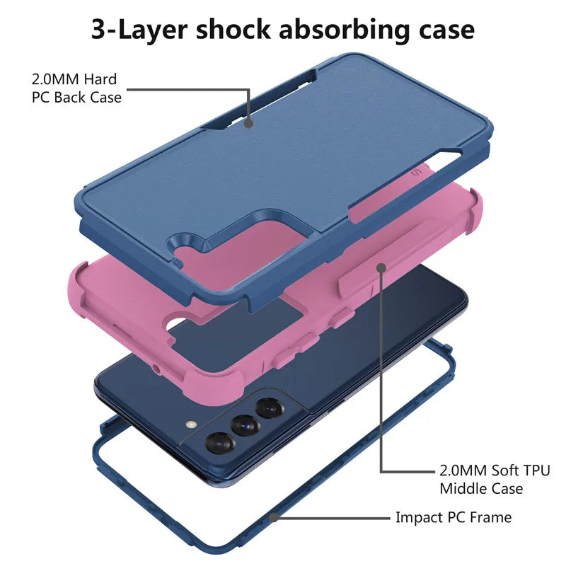 For Samsung Galaxy S21 FE S22 Plus S23 S24 Ultra 3 Layer Armor Hybrid Shockproof Case for A12 A32 A52 A52S A13 A33 A53 A14 A54