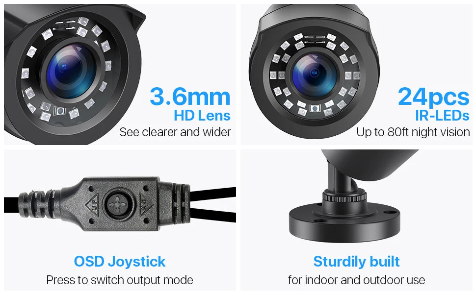 ZOSI 2.0MP 1080p Outdoor Indoor Security Camera 4-in-1 TVI/CVI/AHD/CVBS CCTV Camera for Analog Home Surveillance DVR System