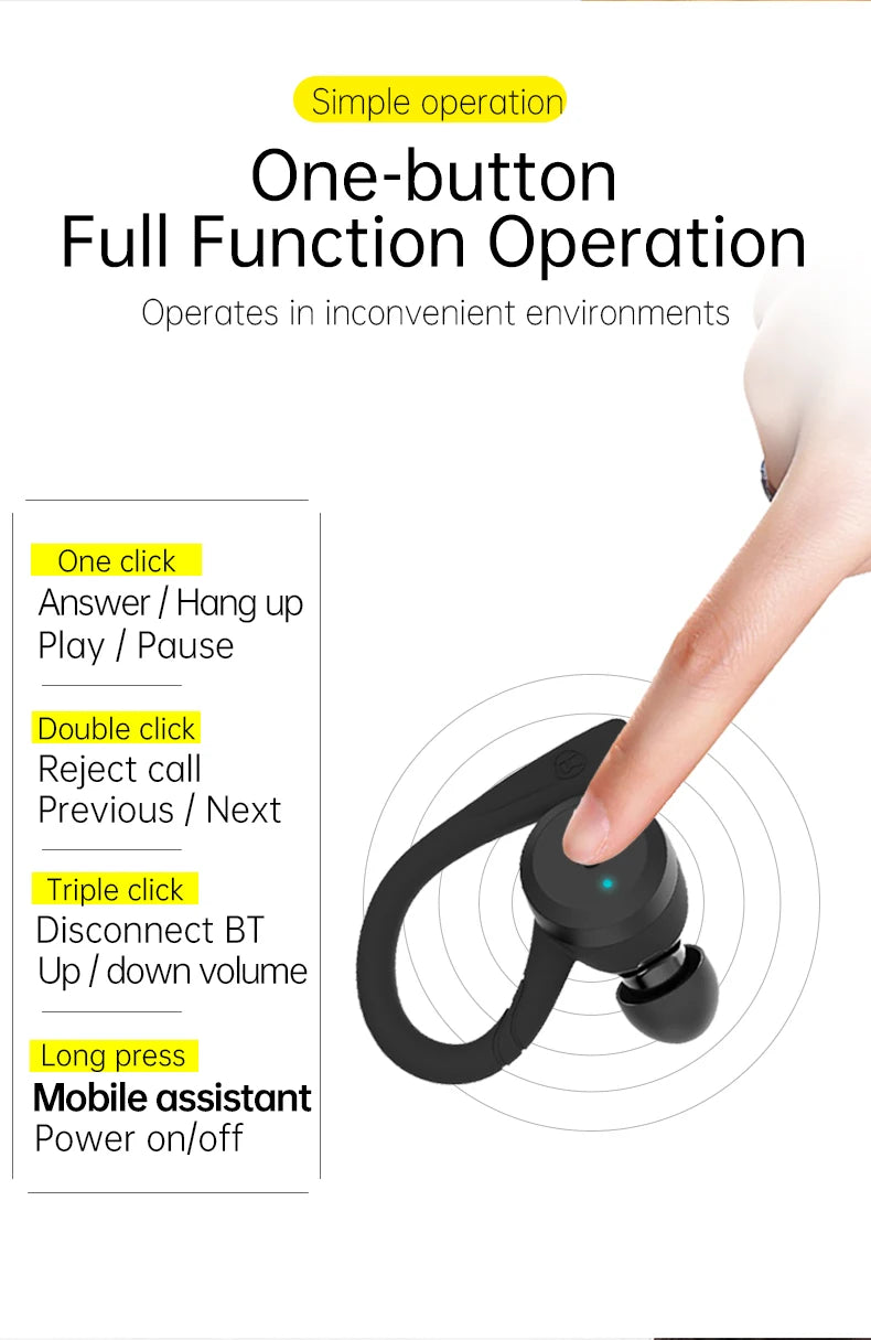 Bluetooth Wireless Headphones with Mic Sports Waterproof TWS Bluetooth Earphones Key Control Wireless Headsets Earbuds Phone
