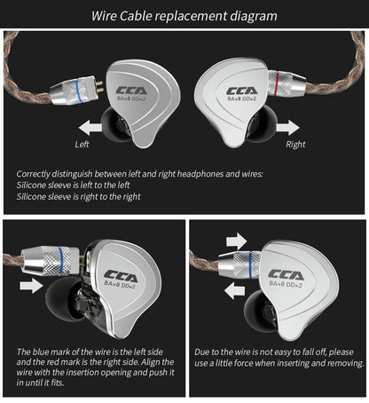 CCA-C10 HiFi Headphones 4BA+1DD Hybrid Technology Music Sports Gaming Earphones Detachable Cable 2pin 0.75mm Wired Earbuds