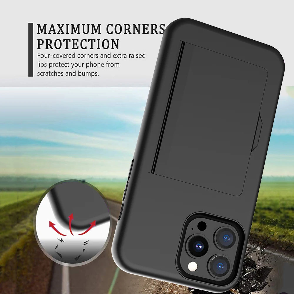 Case For iPhone 16 Pro Max 16Plus 16Pro 15 14 13 Wallet 3-Card Slot Credit Card Holder Case For iPhone 16 Pro Max Cover Coque