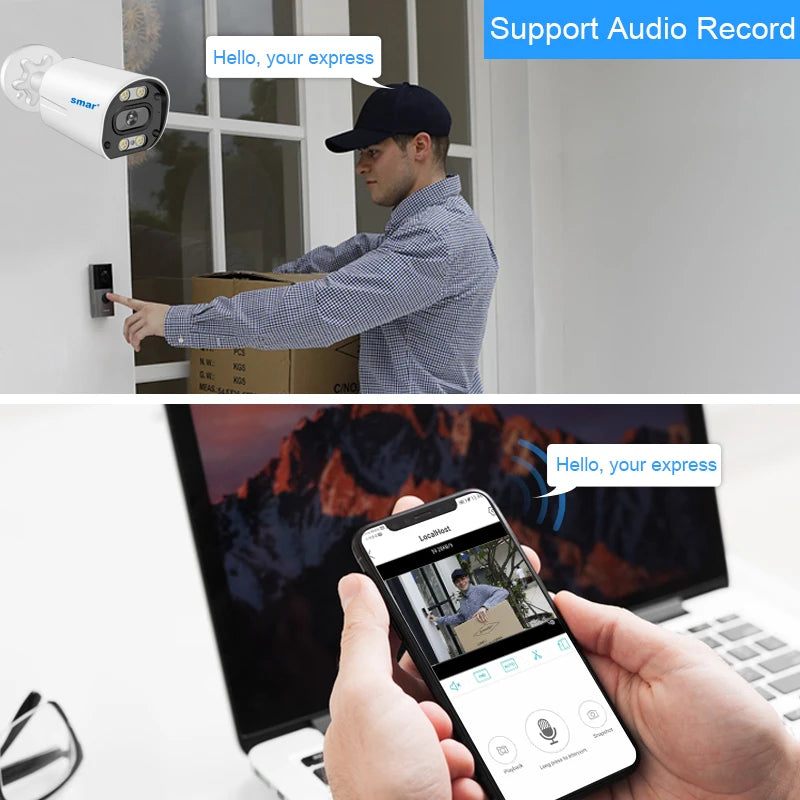 Smar 4K 8MP POE IP Camera Built-in Microphone Outdoor Waterproof H.265 Audio Video Surveillance CCTV Home Security Onvif XMEye