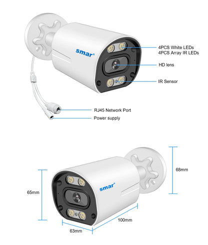 Smar 4K 8MP POE IP Camera Built-in Microphone Outdoor Waterproof H.265 Audio Video Surveillance CCTV Home Security Onvif XMEye