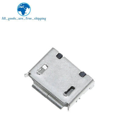 TZT 10pcs/100PCS Micro USB 5pin Female Usb Socket Flat mouth four legs socket mini usb connector