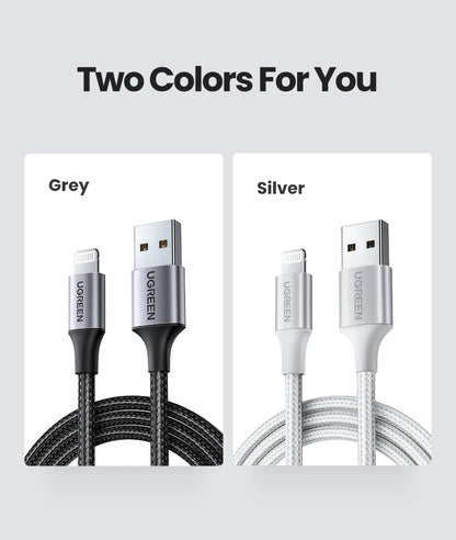 UGREEN MFi For USB Lightning Cable Charger For APPLE iPad iPhone 14 13 11 8 12W Fast charging data Braided short long Carplay 2m