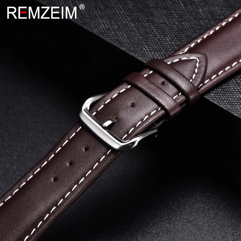 REMZEIM Watch Band Genuine Leather straps Watchbands 18mm 20mm 22mm 24mm Watch Accessories Women Men Brown Black Belt Band