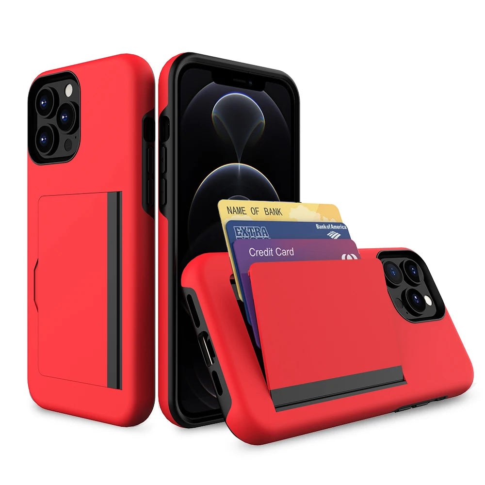 Case For iPhone 16 Pro Max 16Plus 16Pro 15 14 13 Wallet 3-Card Slot Credit Card Holder Case For iPhone 16 Pro Max Cover Coque