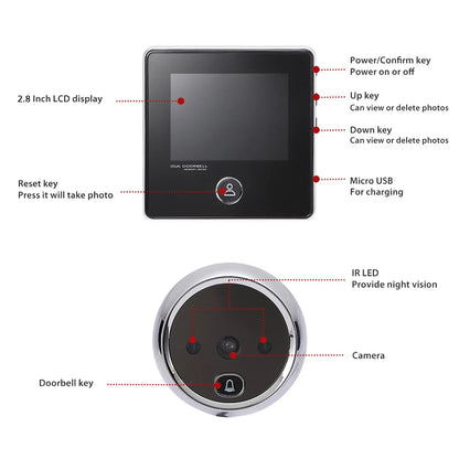 KAK 2.8" LCD Screen Electronic Door Viewer Bell IR Night Door Camera Photo Recording Digital Door Viewer Smart Peephole Doorbell