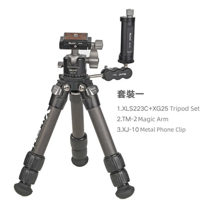 XILETU Lightweight Stable Carbon Fiber Tripod w 360° Rotation Detachable Ball Head Mini Tabletop Stand For Digital Cameras DSLRS