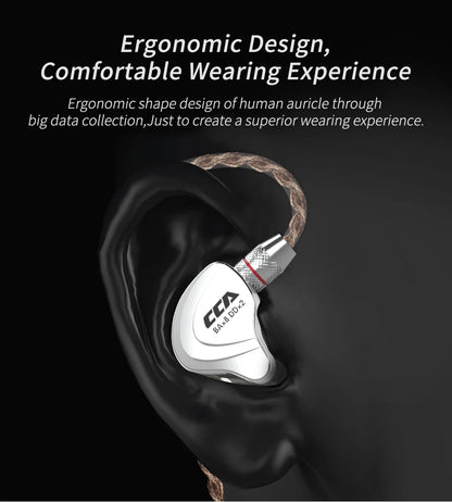 CCA-C10 HiFi Headphones 4BA+1DD Hybrid Technology Music Sports Gaming Earphones Detachable Cable 2pin 0.75mm Wired Earbuds