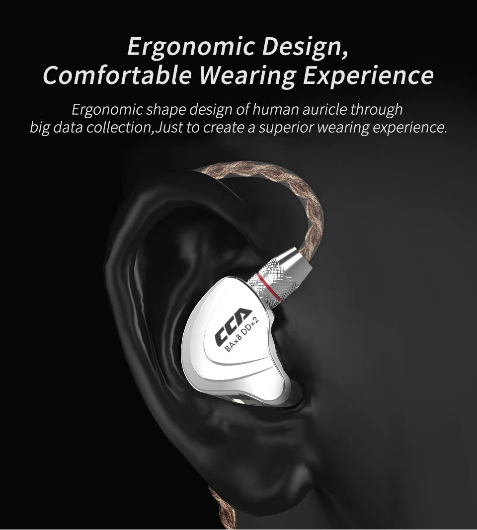 CCA-C10 HiFi Headphones 4BA+1DD Hybrid Technology Music Sports Gaming Earphones Detachable Cable 2pin 0.75mm Wired Earbuds