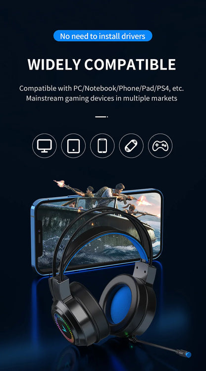 G58 G60 Gaming Headset 7.1 Stereo SVirtual Surround Bass Earphone Headphone with Mic LED Light for Computer PC Gamer Foldable