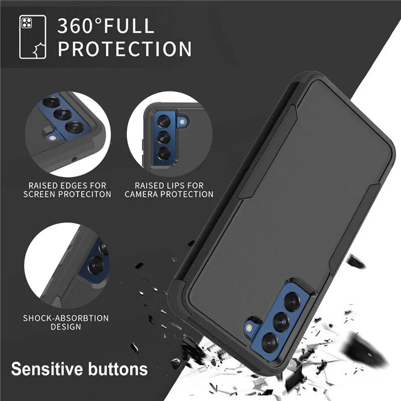 For Samsung Galaxy S21 FE S22 Plus S23 S24 Ultra 3 Layer Armor Hybrid Shockproof Case for A12 A32 A52 A52S A13 A33 A53 A14 A54