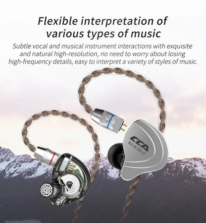 CCA-C10 HiFi Headphones 4BA+1DD Hybrid Technology Music Sports Gaming Earphones Detachable Cable 2pin 0.75mm Wired Earbuds