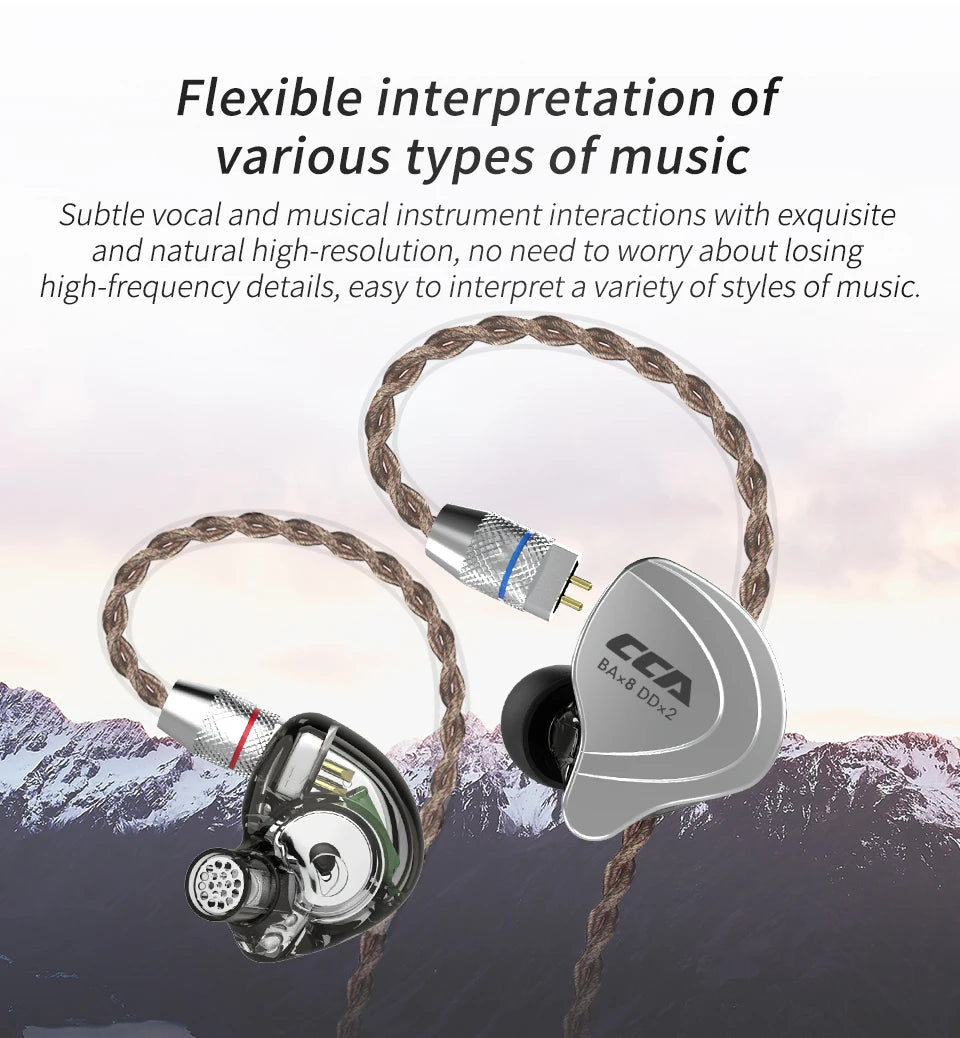 CCA-C10 HiFi Headphones 4BA+1DD Hybrid Technology Music Sports Gaming Earphones Detachable Cable 2pin 0.75mm Wired Earbuds