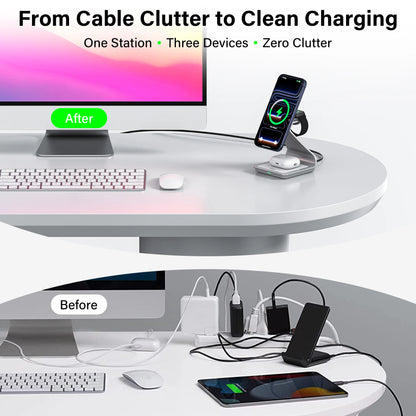 Bonola Magnetic 3 in 1 Wireless Charger for iPhone 17/16/15/13/14/12 30W Wireless Charging Station for Apple Watch/AirPods Pro