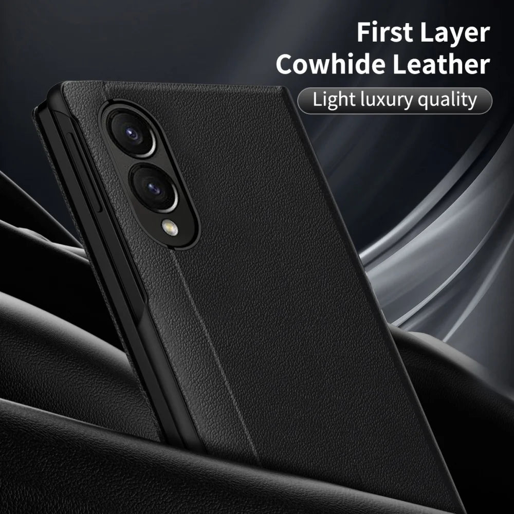 Luxury Leather Wallet Card Slot Smart View Case for Samsung Galaxy Z Fold 8 Fold8 Wide Flip-Free Answering Wake Up Flip Cover