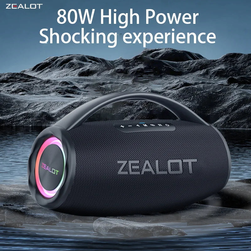 ZEALOT S97 80W Portable Bluetooth Speaker High Volume Waterproof 16000mAh Wireless TWS Subwoofer Suporrt USB/TF/AUX RGB Light.