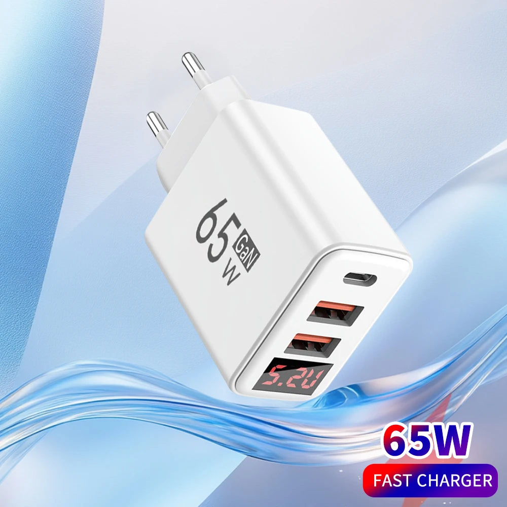65W USB C Charger Fast Charger Phone Charger Adapter with LED Display QC3.0 EU/US/UK Plug For iPhone Samsung Xiaomi Wall Charger