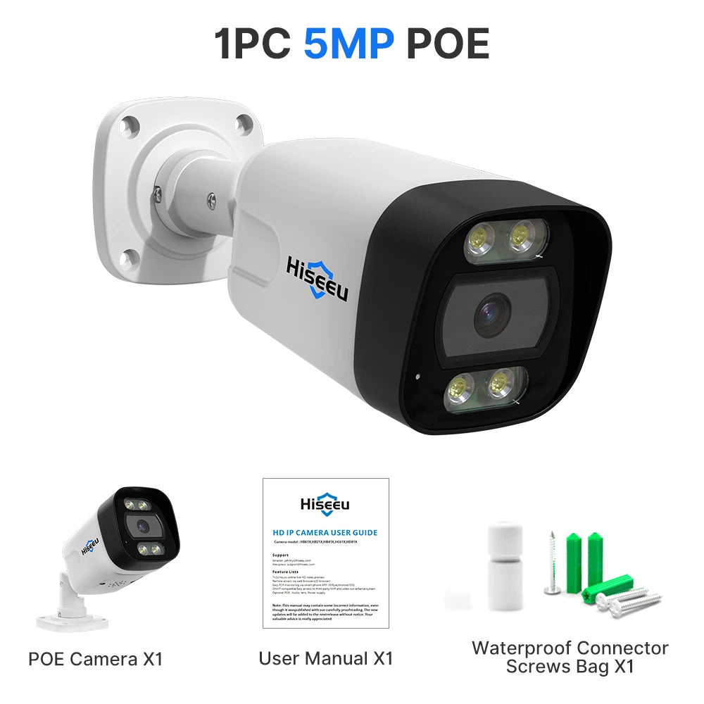 Hiseeu POE 5MP 8MP 4K IP Camera Color Night Vision Face Detection Waterproof H.265 Home Security Surveillance CCTV Cameras