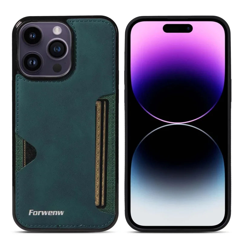 Retro Card Holder Phone Case for iPhone 18 17 16 15 14 13 12 11 Pro Max 17E Air XS XR SE 7 8 Plus Busines Wallet Leather Cover