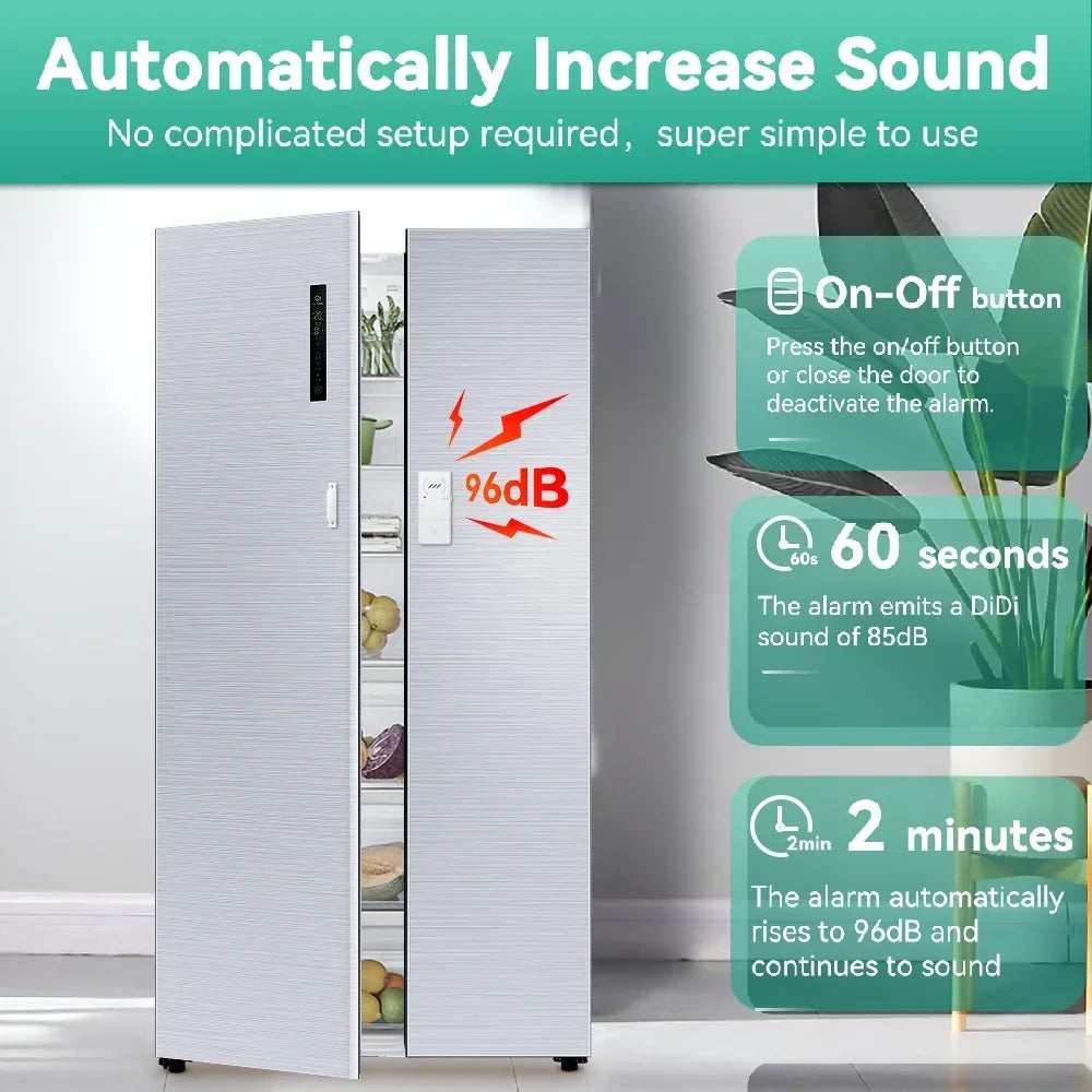 Magnetic Security Sensor Refrigerator Door Alarm Windows Open Alarms 60 Seconds Delay Loud 96 DB for Home, Store, Office