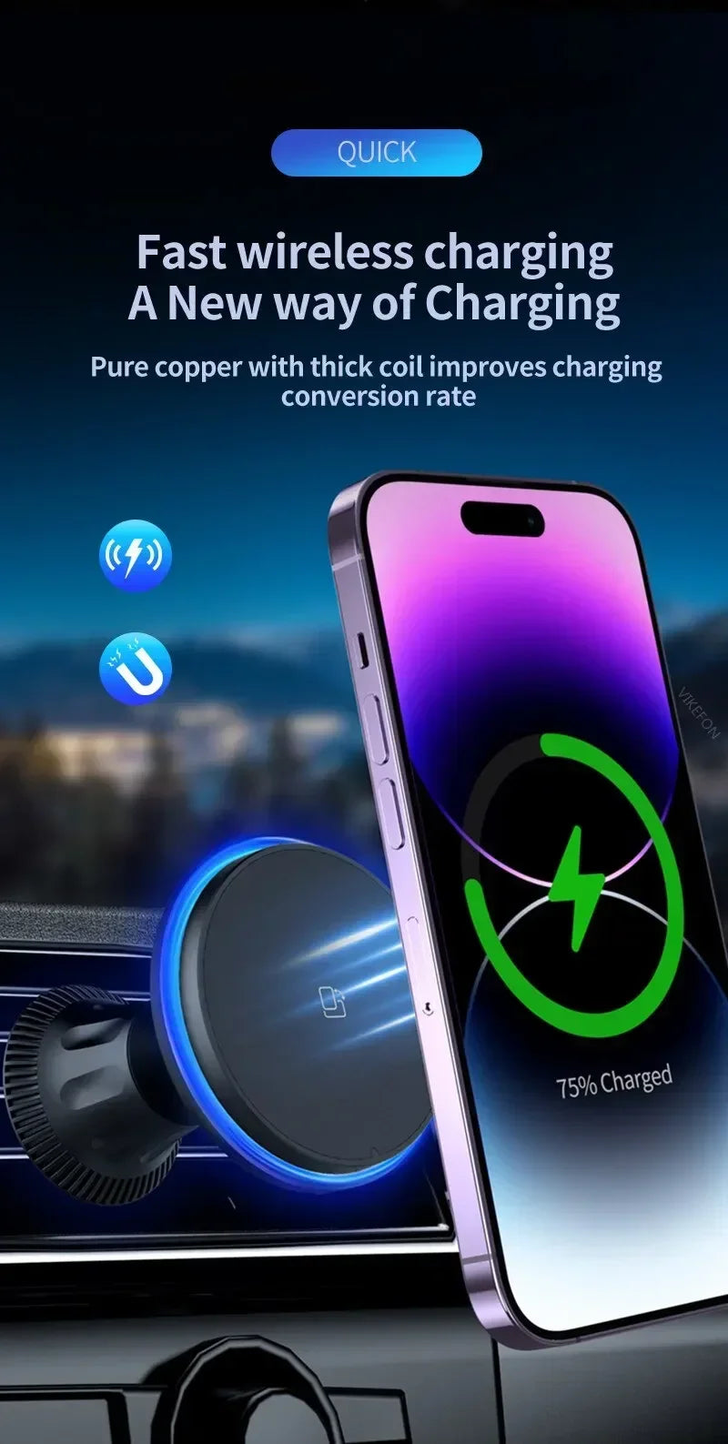 LED/RGB Magnetic Car Wireless Charger For iPhone 12 13 14 15 Pro Max Macsafe Car Phone Holder Stand Mount Fast Charging Station