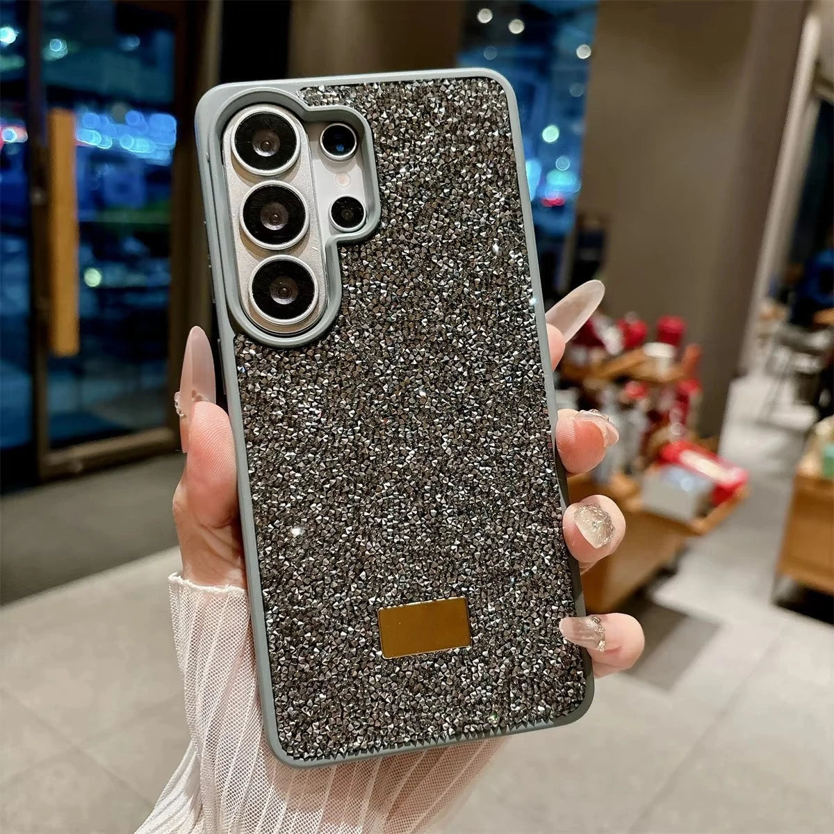 Glitter Bling Diamond Sparkle Case For Samsung Galaxy S23 S24 S25 S26 Ultra Plus Metal Logo Back All-Inclusive Protective Cover