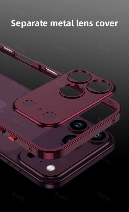Luxury Metal Alloy Lens Protector Frame Phone Case For iPhone 18 17 16 15 14 13 Pro Max Plus Heat Dissipation Shockproof Cover