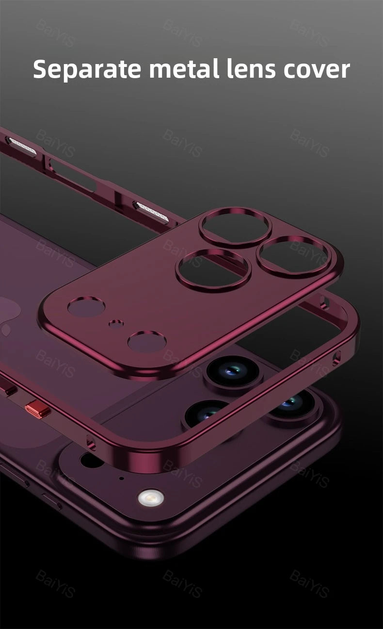 Luxury Metal Alloy Lens Protector Frame Phone Case For iPhone 18 17 16 15 14 13 Pro Max Plus Heat Dissipation Shockproof Cover
