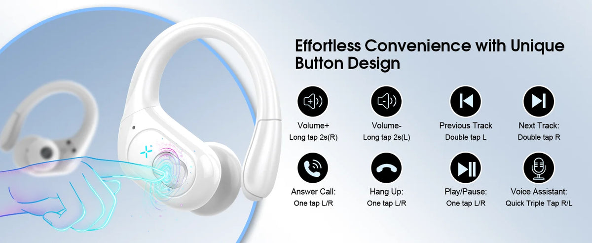 Wireless Earbuds Sport Bluetooth 5.4 Headphones with Noise Cancelling Mic 75Hrs HiFi Stereo Over Ear Bud LED Display USB-C IPX7