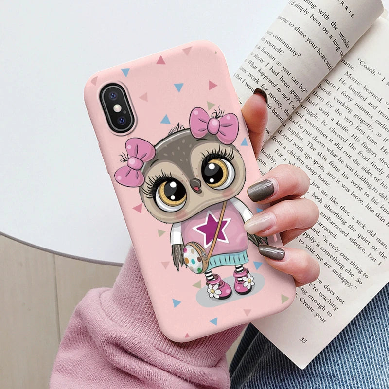 Flowers Funda For Phone Case iPhone X XS MAX XR Capa Soft Silicone Cute Cat Bear Back Cover For iPhone XR Bumper Women Anti-Fall