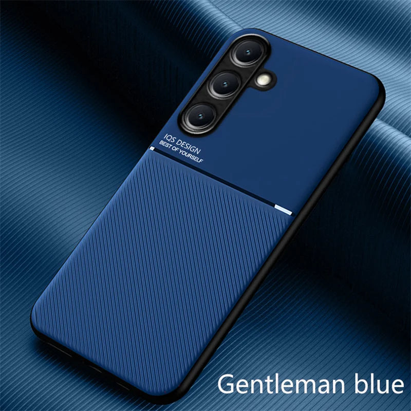 Car Magnetic Holder Leather Plate Phone Case for Samsung Galaxy S25 S22 S23 S24 Ultra Plus Edge S21 S20 FE 5G Soft Back Cover