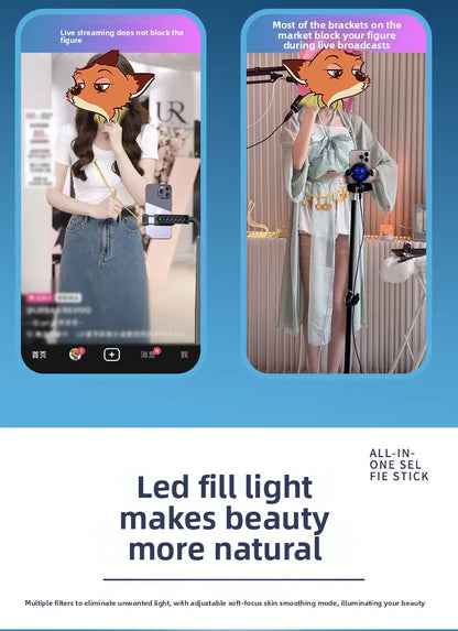 A14 Bluetooth Selfie Stick 1.8M Aluminum Alloy Tripod Stand with One-Key Pop-Up for Phone Live Streaming and Photography