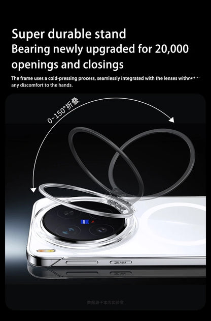 Acrylic Slim Frameless Transparent Case For Magsafe VIVO X300S X300 Pro Ultra Wireless Charging Lens Metal Stand Holder Cover