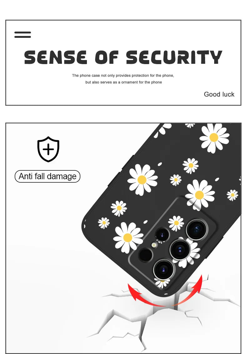 Daisy Petals Phone Case For Samsung Galaxy S25 S24 S23 S22 S21 S20 S10 S10E Ultra Plus FE Note 20 Ultra Plus Cover