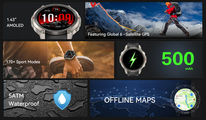 2026 Military Satellite Offline Map GPS Smart Watch Men 1.43''AMOLED Bluetooth Call Compass 5ATM Waterproof 170+Sport Smartwatch