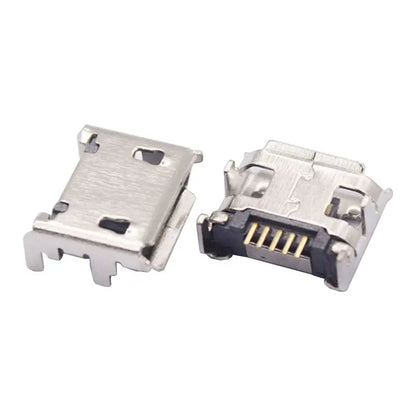 10PCS Micro USB Android Female Charging Socket, Flat Edge Crimped Type, 5Pin, 4 Mounting Pins, SMD & DIP Tail Connector