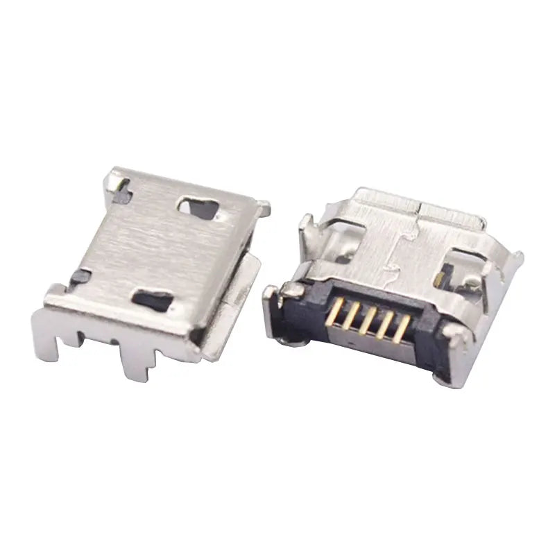 10PCS Micro USB Android Female Charging Socket, Flat Edge Crimped Type, 5Pin, 4 Mounting Pins, SMD & DIP Tail Connector