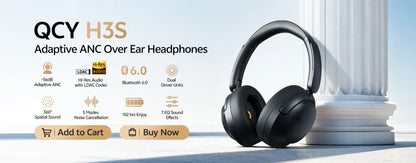 QCY Wireless Bluetooth 6.0 BH25H3SA Headphone 3D Spatial Audio Earphone -56dB Adaptive ANC 53mm Driver Foldable Over Ear Headset
